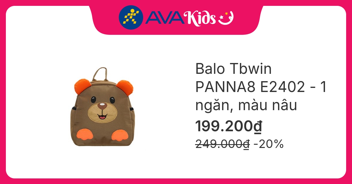 Balo cho bé mẫu giáo Tbwin PANNA8 gấu E2402 nâu