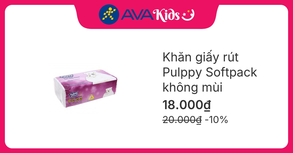 Gói 180 tờ khăn giấy rút Pulppy Softpack không mùi 2 lớp