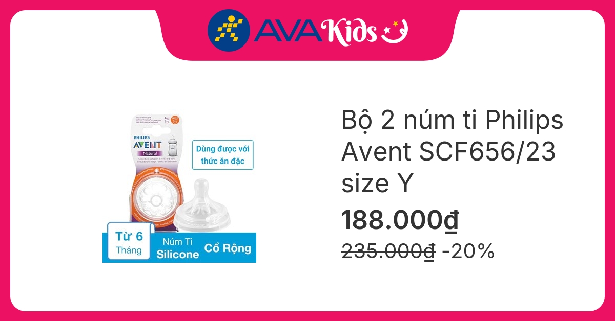 Bộ 2 núm ti Philips Avent SCF656/23 cổ rộng size Y (từ 6 tháng)