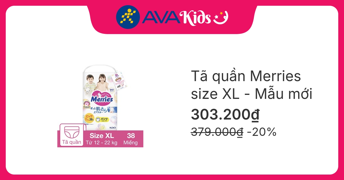 Tã quần Merries size XL 38 miếng (12 - 22 kg) - Mẫu mới