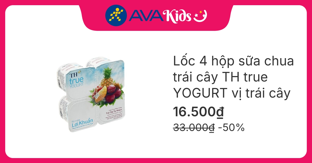 Lốc 4 hộp sữa chua trái cây TH true YOGURT vị trái cây 100g (từ 1 tuổi)