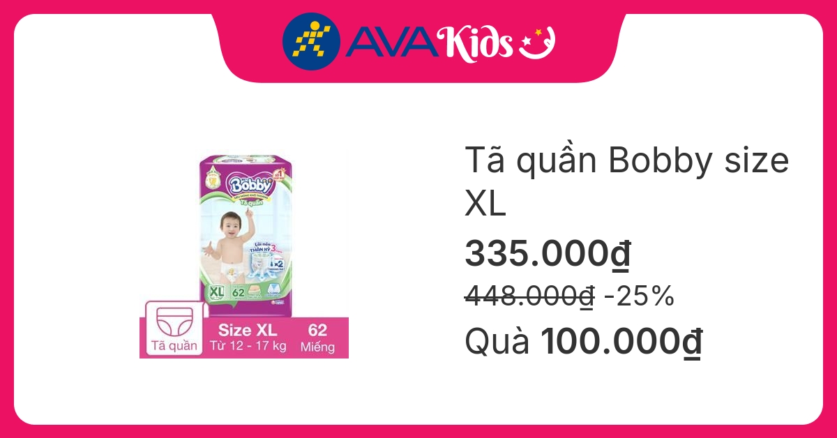 Tã quần Bobby size XL 62 miếng (12 - 17 kg)