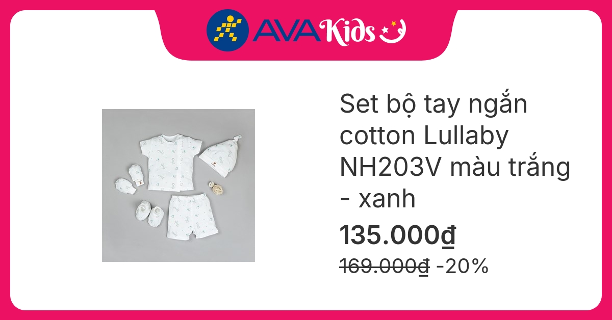 Set bộ tay ngắn bé trai Lullaby NH203V màu trắng – xanh hover