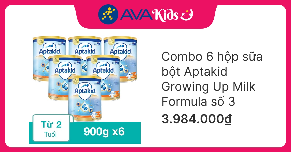 Combo 6 hộp sữa bột Aptakid Growing Up Milk Formula số 3 900g (từ 2 tuổi) hover
