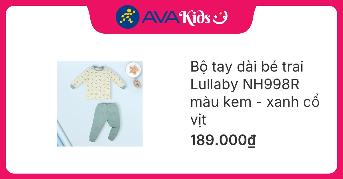 Bộ tay dài bé trai Lullaby NH998R màu kem - xanh cổ vịt