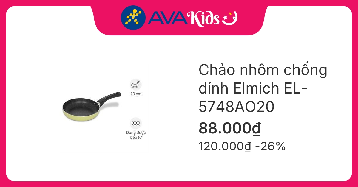 Chảo nhôm chống dính vân đá đáy từ 20 cm Elmich EL-5748AO20