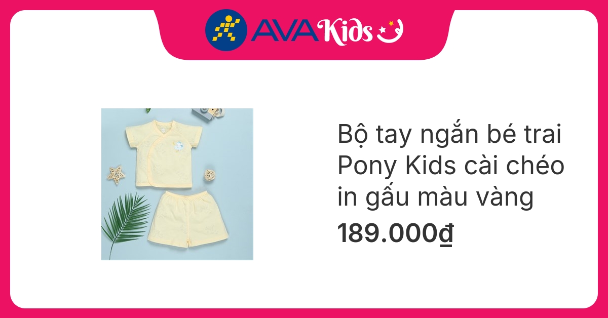 Bộ tay ngắn bé trai Pony Kids cài chéo in gấu màu vàng
