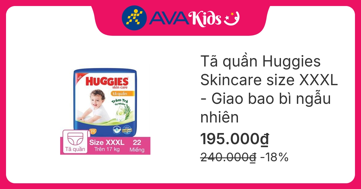 Tã quần Huggies Skincare size XXXL 22 miếng (Trên 17 kg)