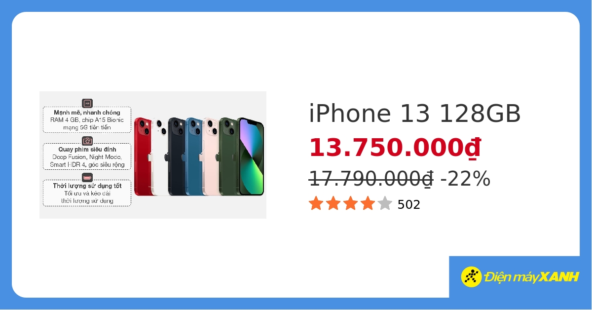 Điện thoại iPhone 13 128GB hover
