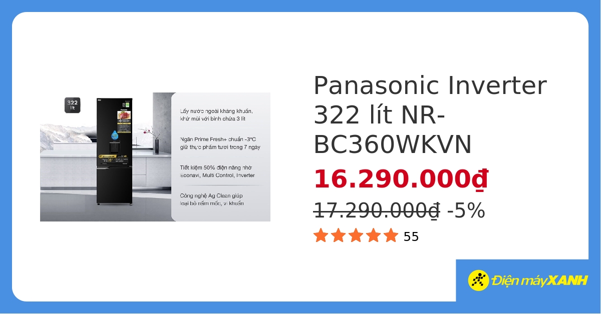 Tủ lạnh Panasonic Inverter 322 lít NR-BC360WKVN hover