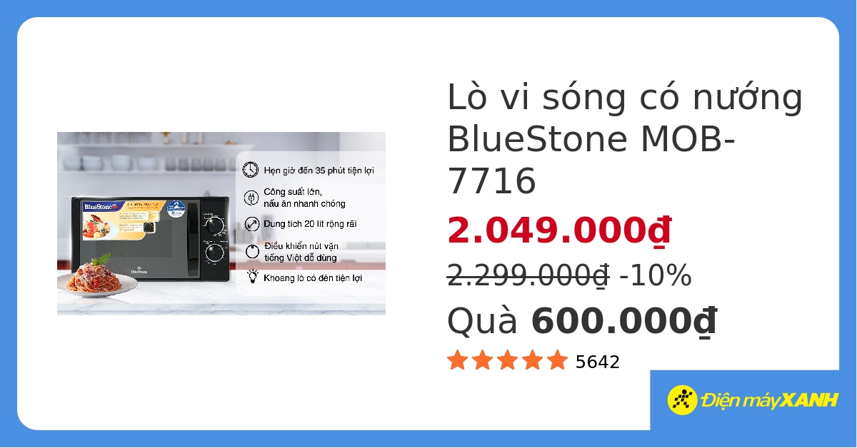 Kích thước và dung tích của BlueStone MOB-7716 là bao nhiêu?
