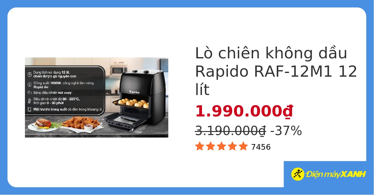 Lò chiên không dầu Rapido RAF-12M1 12 lít hover