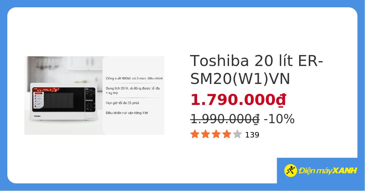 Lò vi sóng Toshiba ER-SM20(W1)VN 20 lít hover