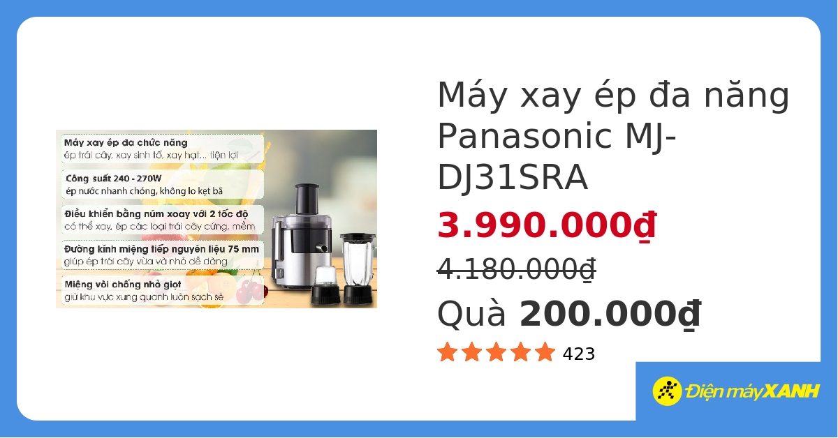 Máy xay ép đa năng Panasonic MJ-DJ31SRA hover