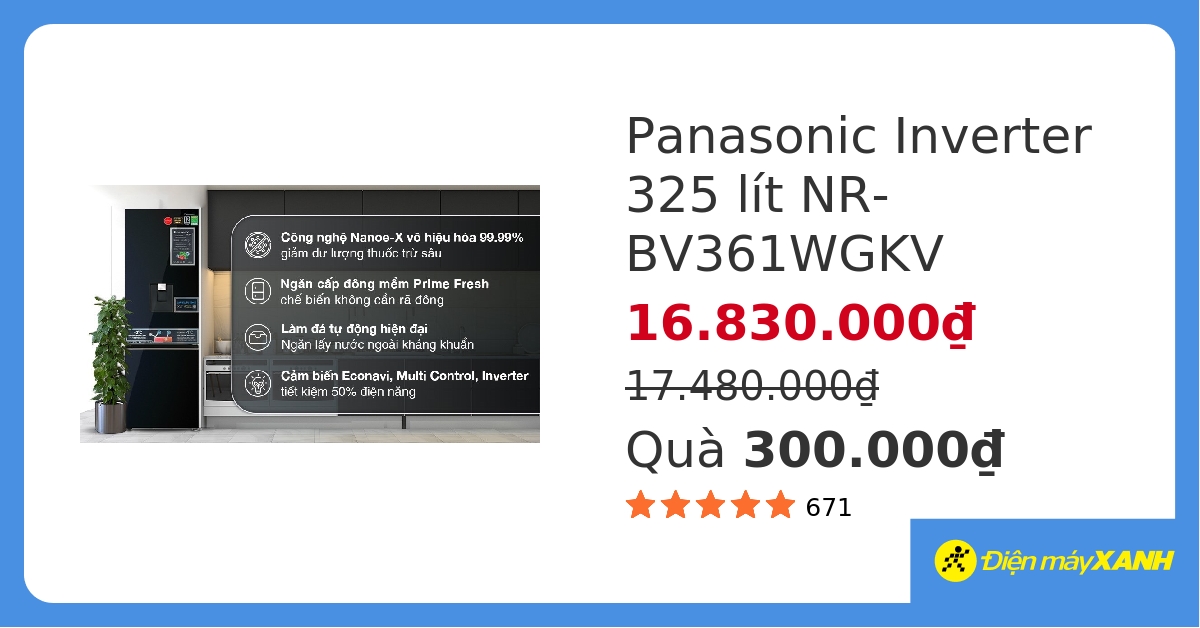 Tủ lạnh Panasonic Inverter 325 lít NR-BV361WGKV hover