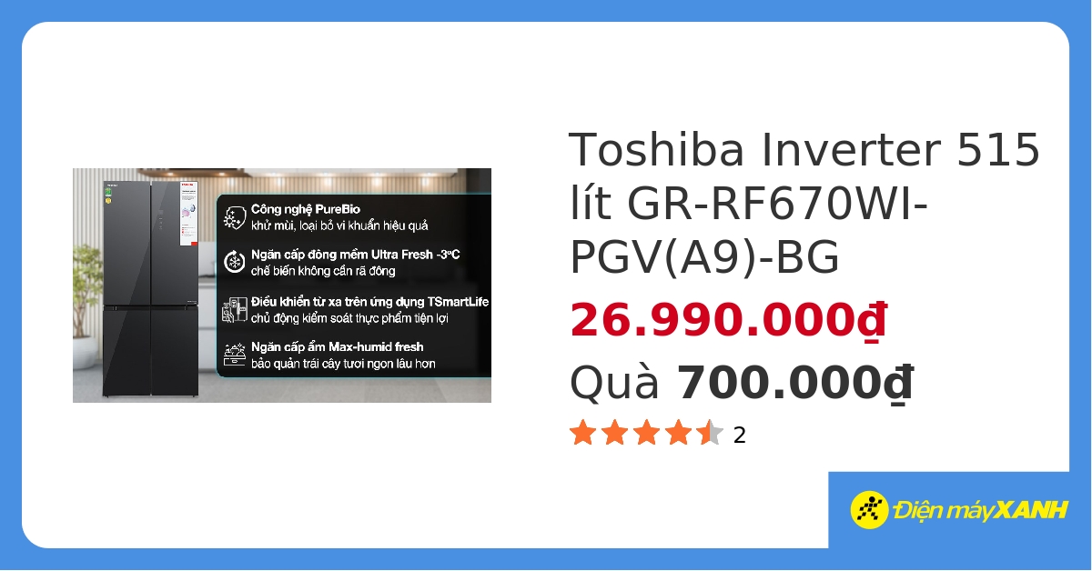 Tủ lạnh Toshiba Inverter 515 lít Multi Door GR-RF670WI-PGV(A9)-BG hover
