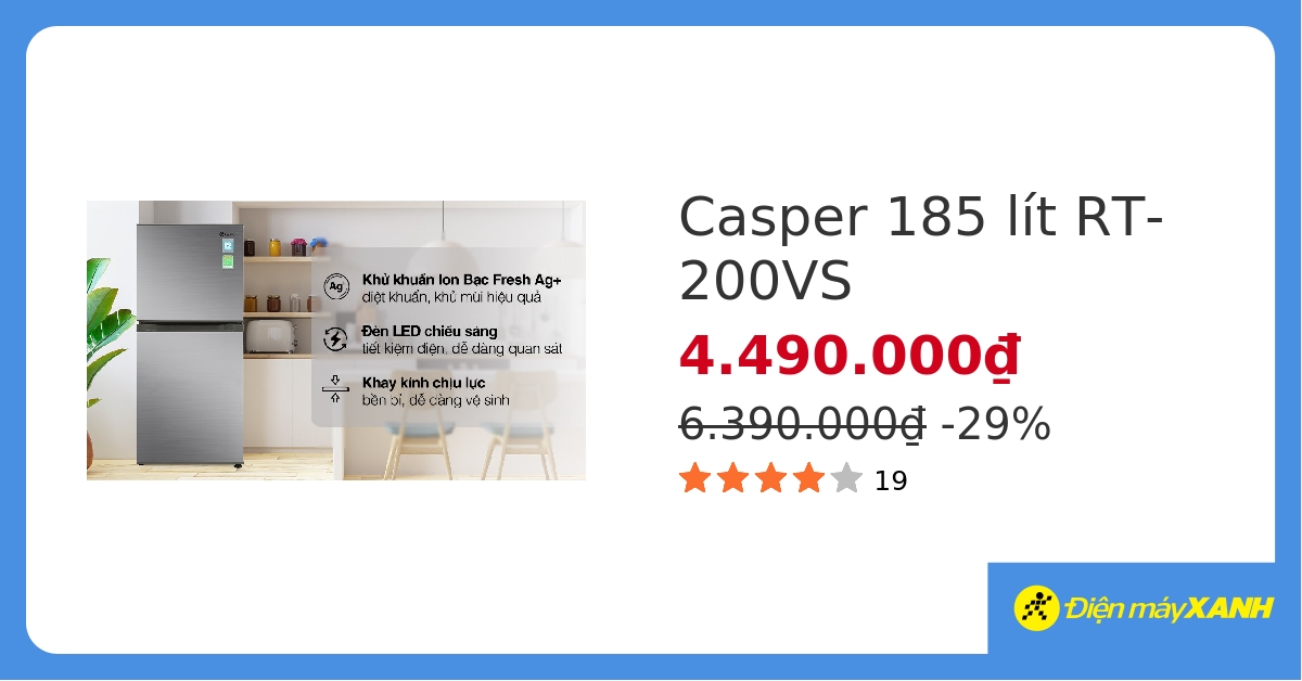 Tủ lạnh Casper 185 lít RT-200VS hover