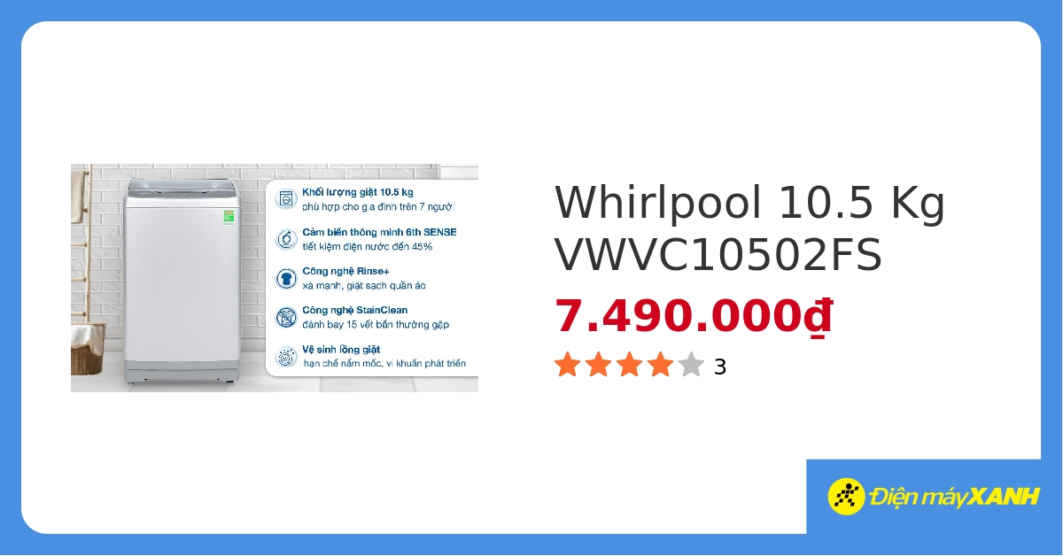 Máy giặt Whirlpool StainClean 10.5 kg VWVC10502FS&275569 hover