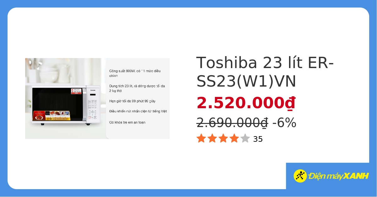 Lò vi sóng Toshiba ER-SS23(W1)VN 23 lít hover