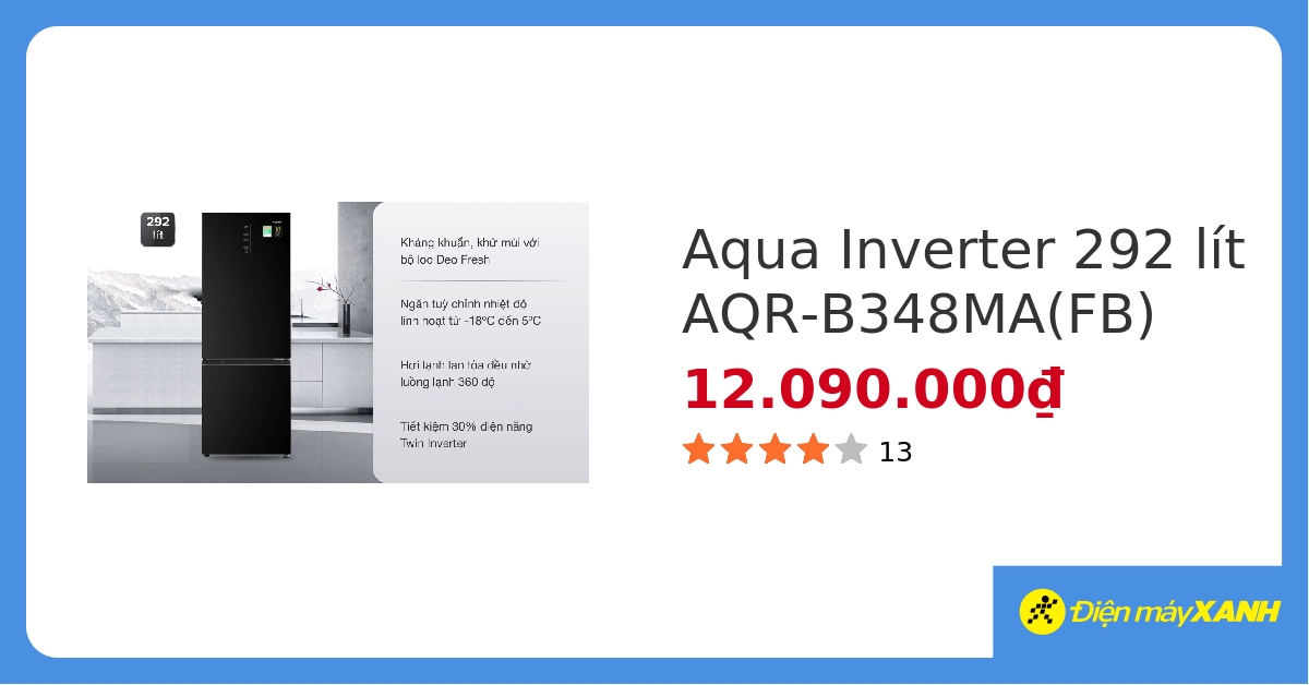 Tủ lạnh Aqua Inverter 292 lít AQR-B348MA(FB) giá tốt, có trả góp