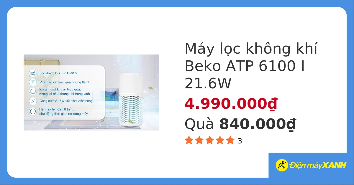 Máy lọc không khí Beko ATP 6100 I 21.6W hover