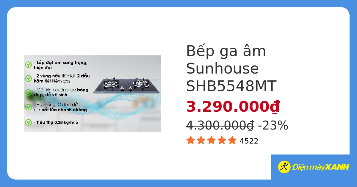 Bếp ga âm Sunhouse SHB5548MT hover