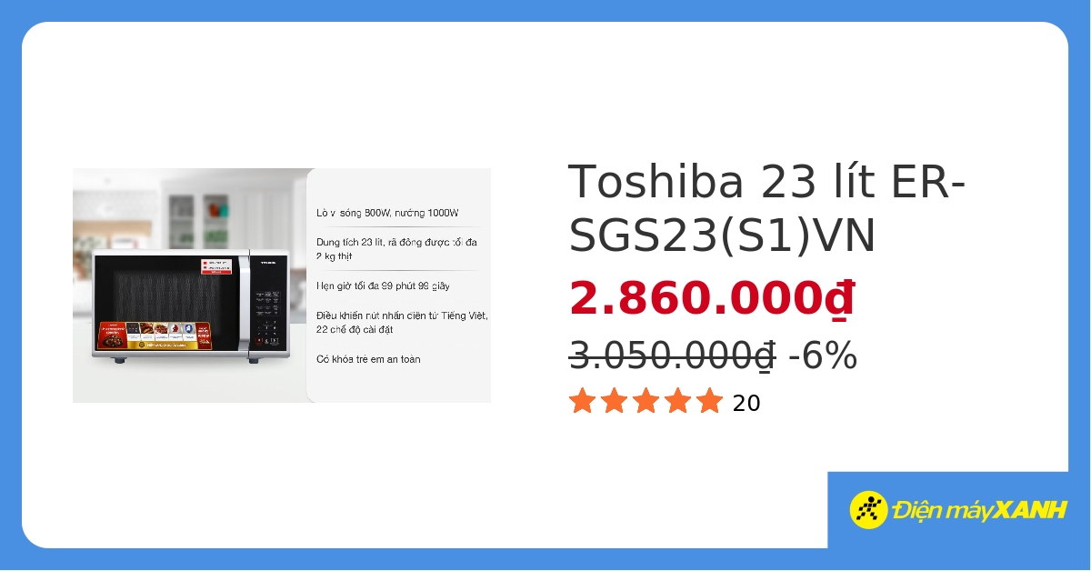 Lò vi sóng có nướng Toshiba ER-SGS23(S1)VN 23 lít hover