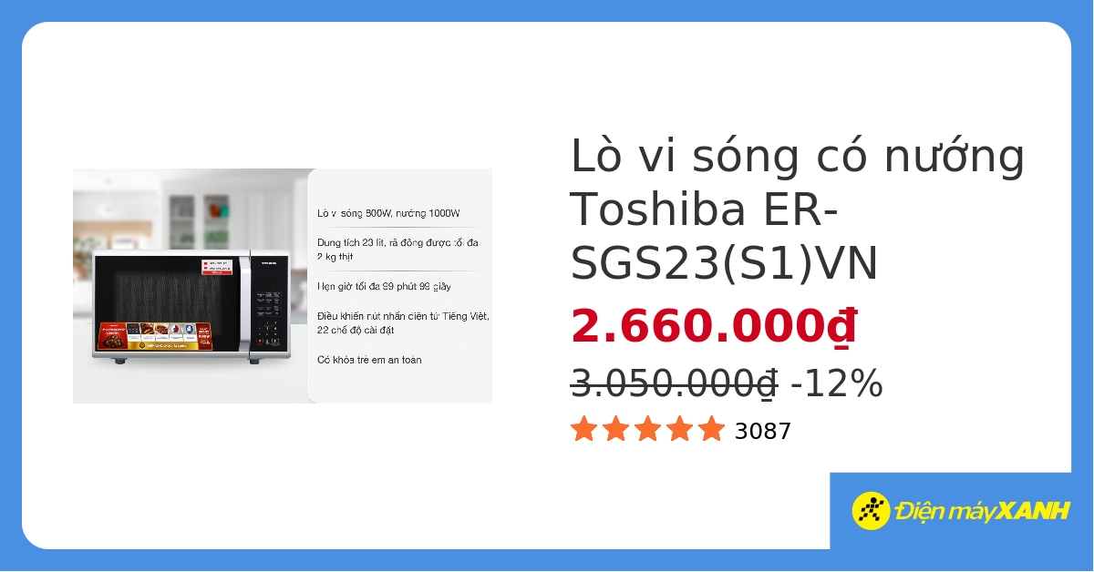 Lò vi sóng có nướng Toshiba ER-SGS23(S1)VN 23 lít hover