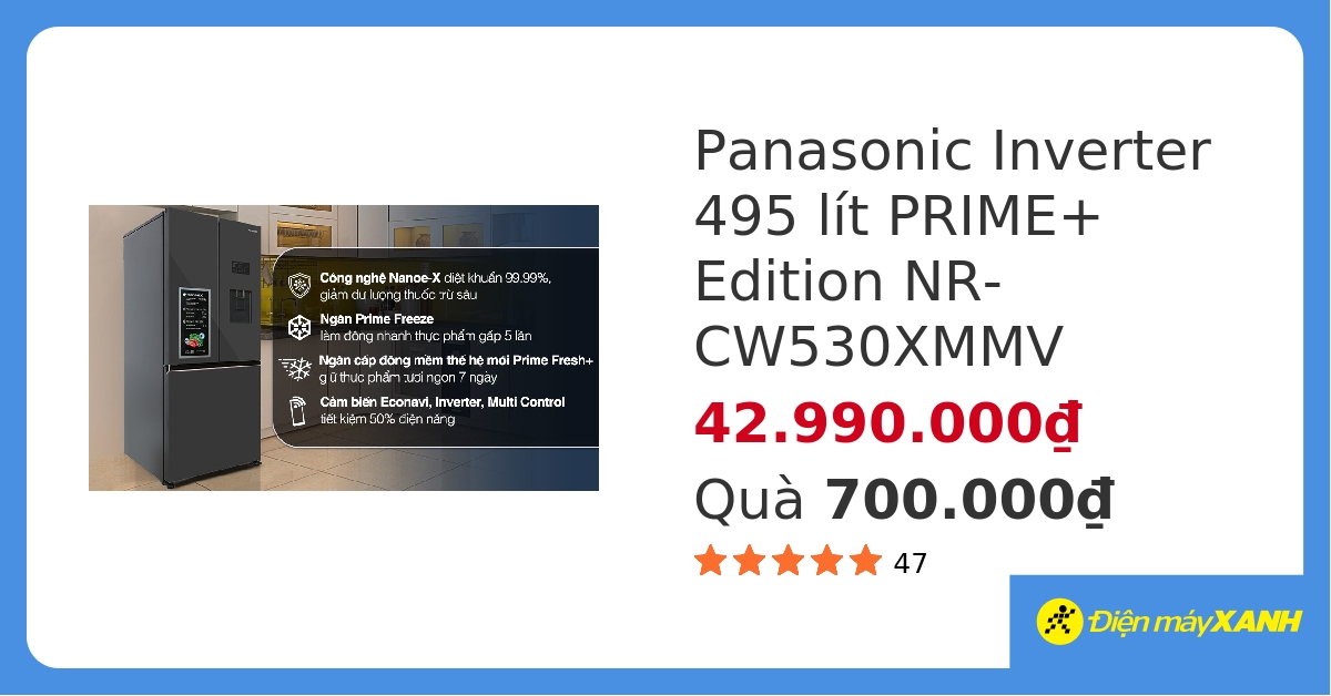 Tủ lạnh Panasonic Inverter 495 lít Multi Door PRIME+ Edition NR-CW530XMMV hover