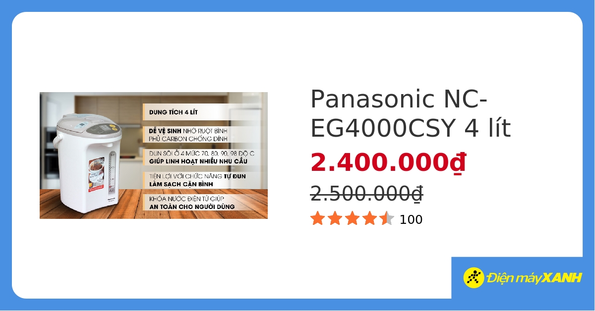 Bình thủy điện Panasonic NC-EG4000CSY 4 lít hover