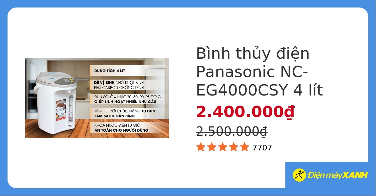 Bình thủy điện Panasonic NC-EG4000CSY 4 lít hover