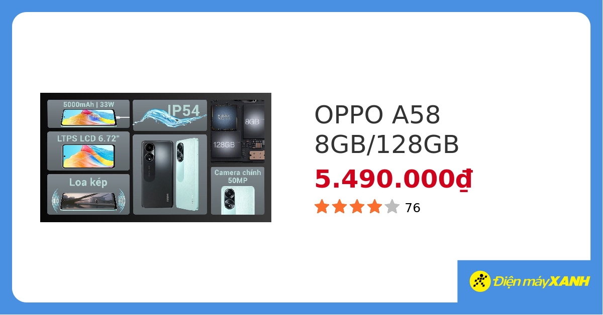OPPO A58 8GB - Chính hãng, giá tốt, có trả góp