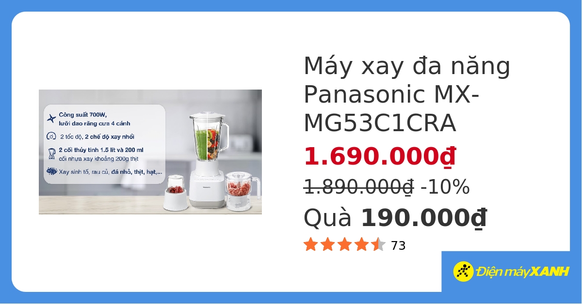 Máy xay sinh tố đa năng Panasonic MX-MG53C1CRA hover