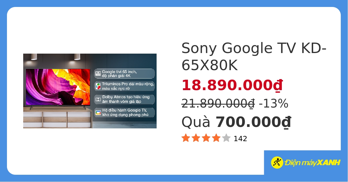 Google Tivi Sony 4K 65 inch KD-65X80K&274760 hover
