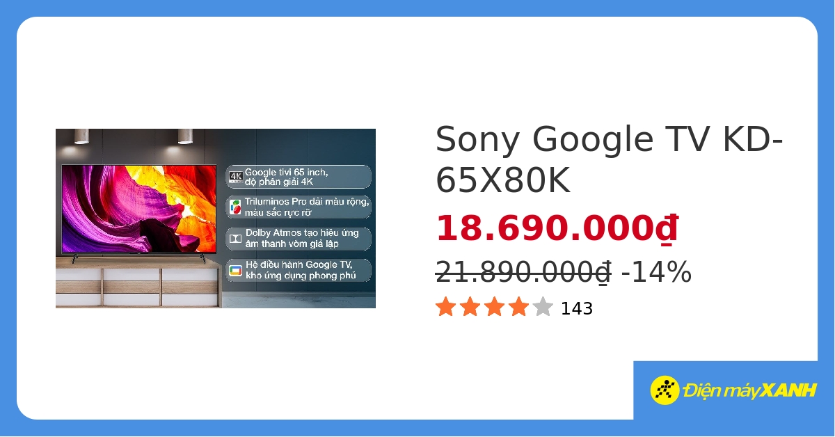 Google Tivi Sony 4K 65 inch KD-65X80K&274760 hover