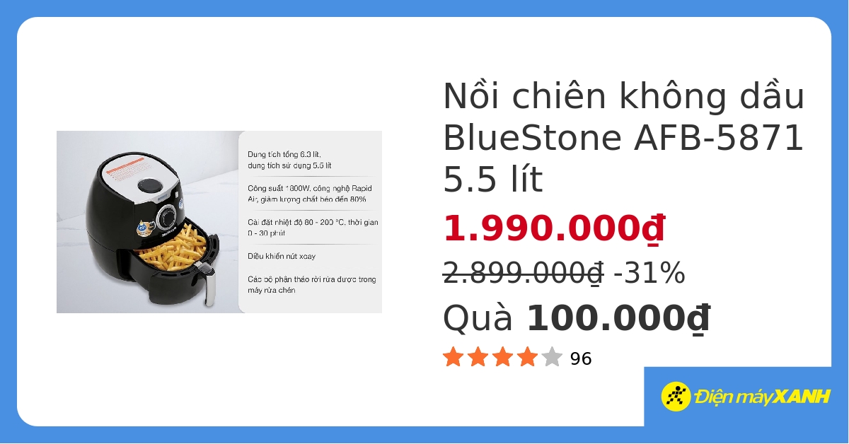 Có thể nấu các món ăn gì với nồi chiên không dầu Bluestone afb-5871?
