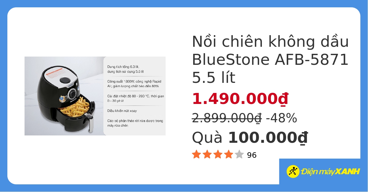 Nồi chiên không dầu Bluestone AFB-5871 5.5 lít hover