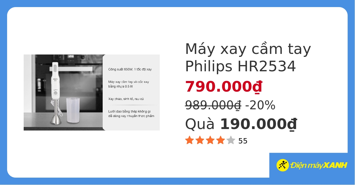 Máy xay sinh tố cầm tay Philips HR2534 hover