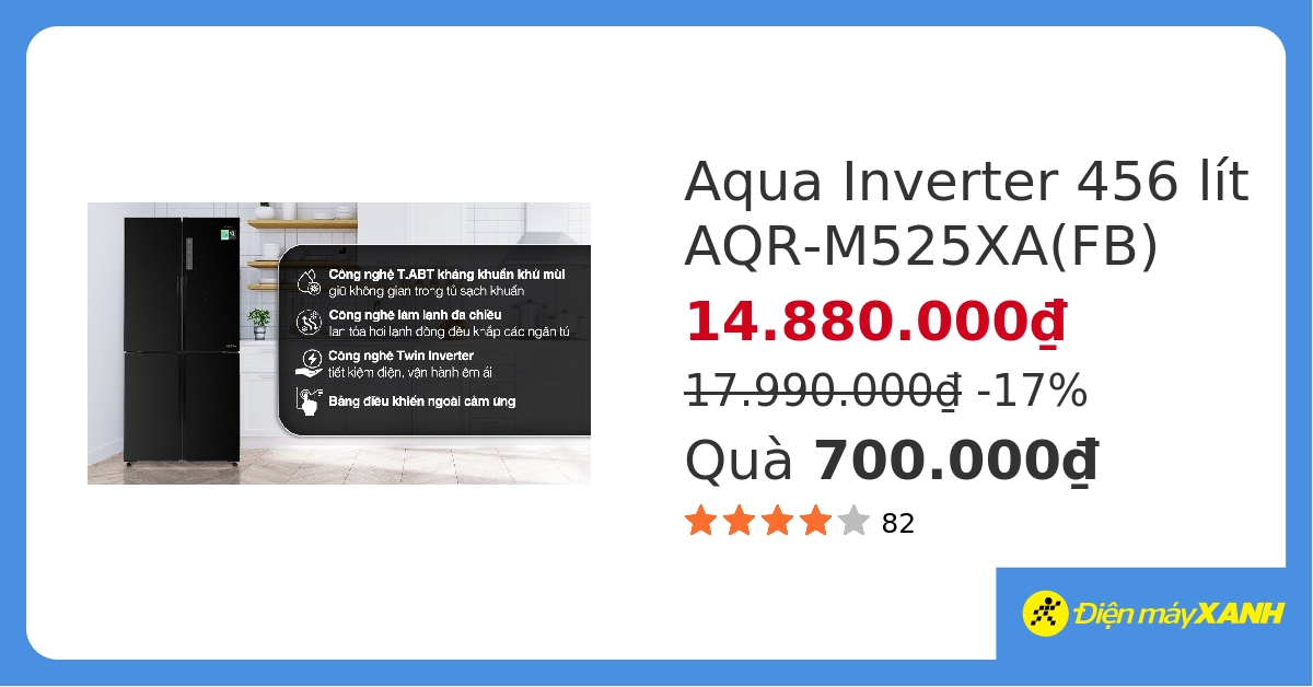 Tủ lạnh Aqua Inverter 456 lít AQR-M525XA(FB) - giá tốt, có trả góp