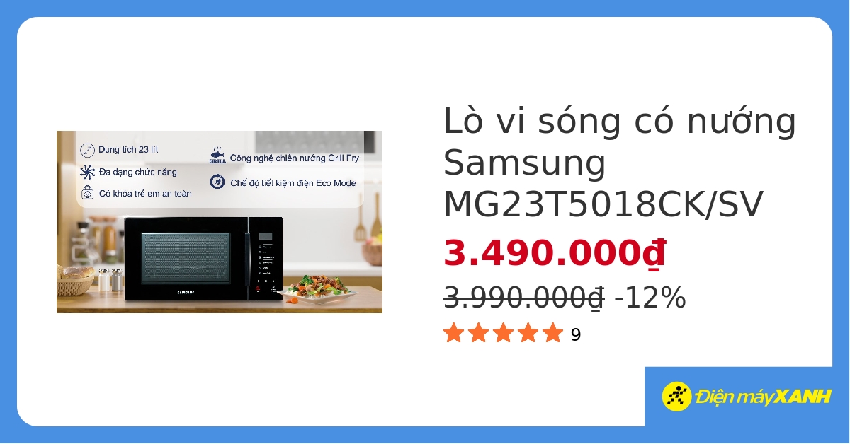 Lò vi sóng có nướng Samsung MG23T5018CK/SV 23 Lít hover