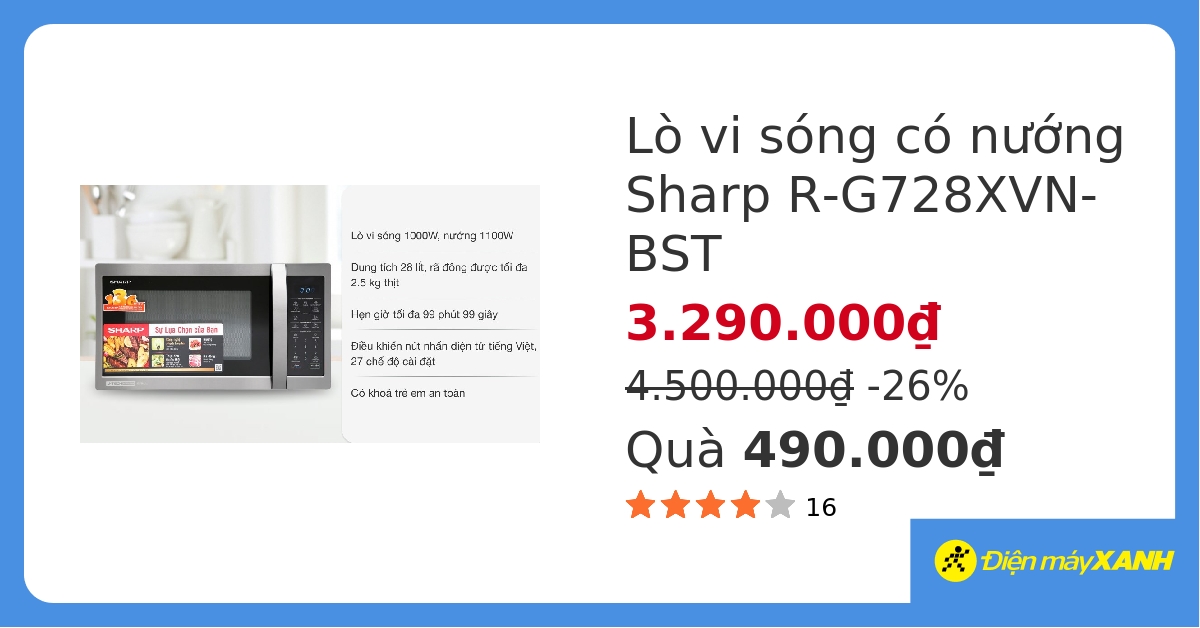 Lò vi sóng có nướng Sharp R-G728XVN-BST hover