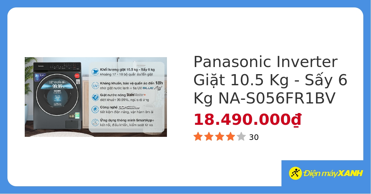 Máy giặt sấy Panasonic Inverter giặt 10.5 kg – sấy 6 kg NA-S056FR1BV&283844 hover