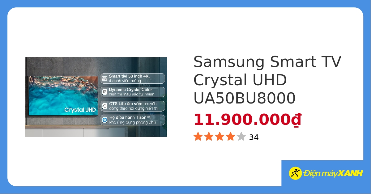 Smart Tivi Samsung 4K Crystal UHD 50 inch UA50BU8000&273389 hover