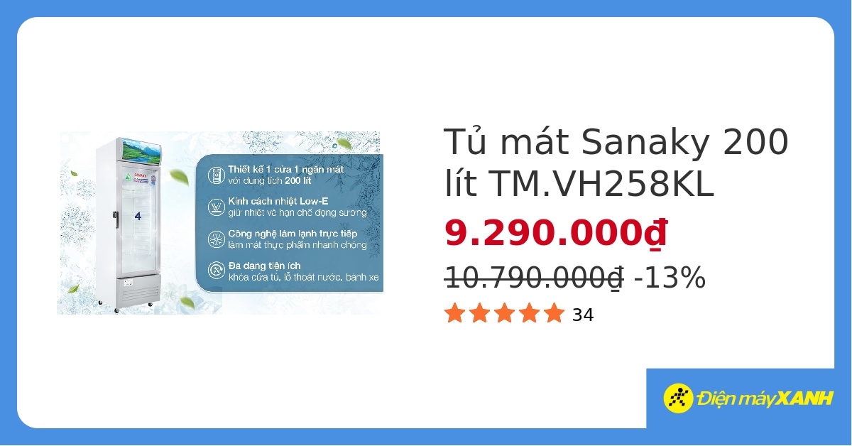 Tủ Mát Sanaky 200 lít TM.VH258KL - chính hãng, giá tốt