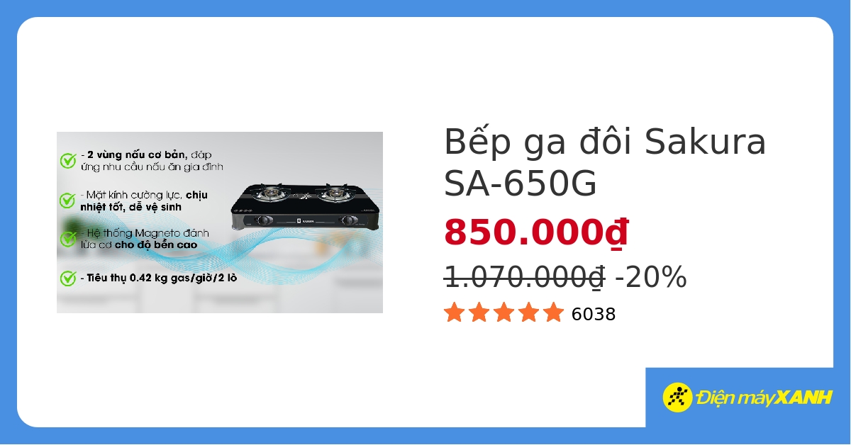 Bếp ga đôi Sakura SA-650G hover