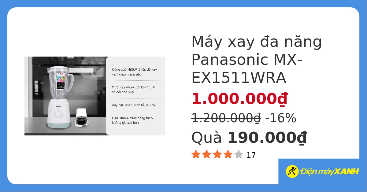 Máy xay sinh tố đa năng Panasonic MX-EX1511WRA hover