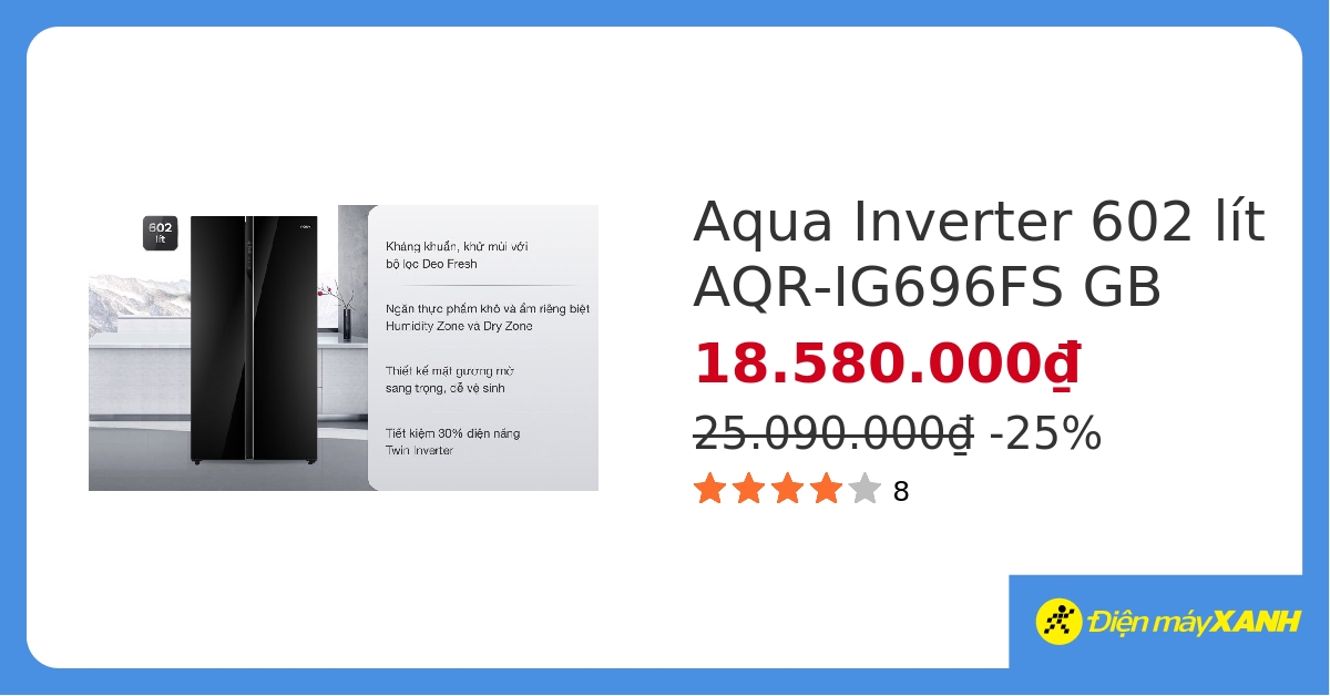 Tủ lạnh Aqua Inverter 602 lít AQR-IG696FS GB - giá tốt, có trả góp