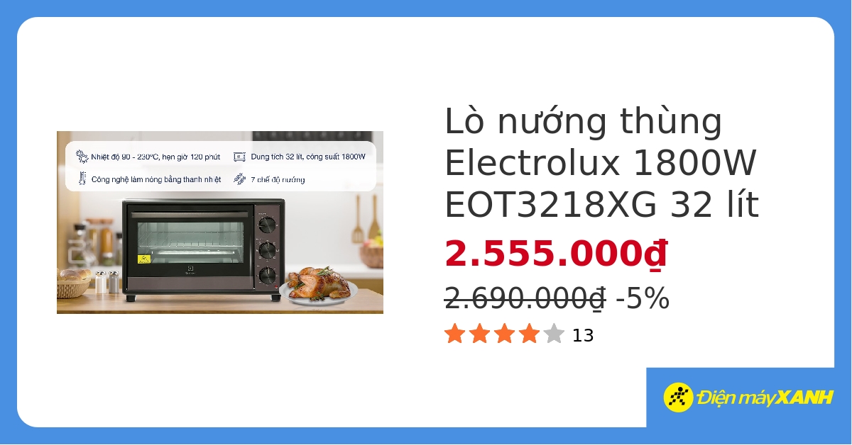 Lò nướng Electrolux EOT3218XG 32 lít hover