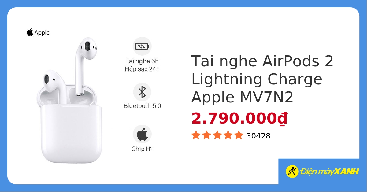 Tai nghe Bluetooth AirPods 2 Apple MV7N2 - Imei - giá rẻ, chính hãng