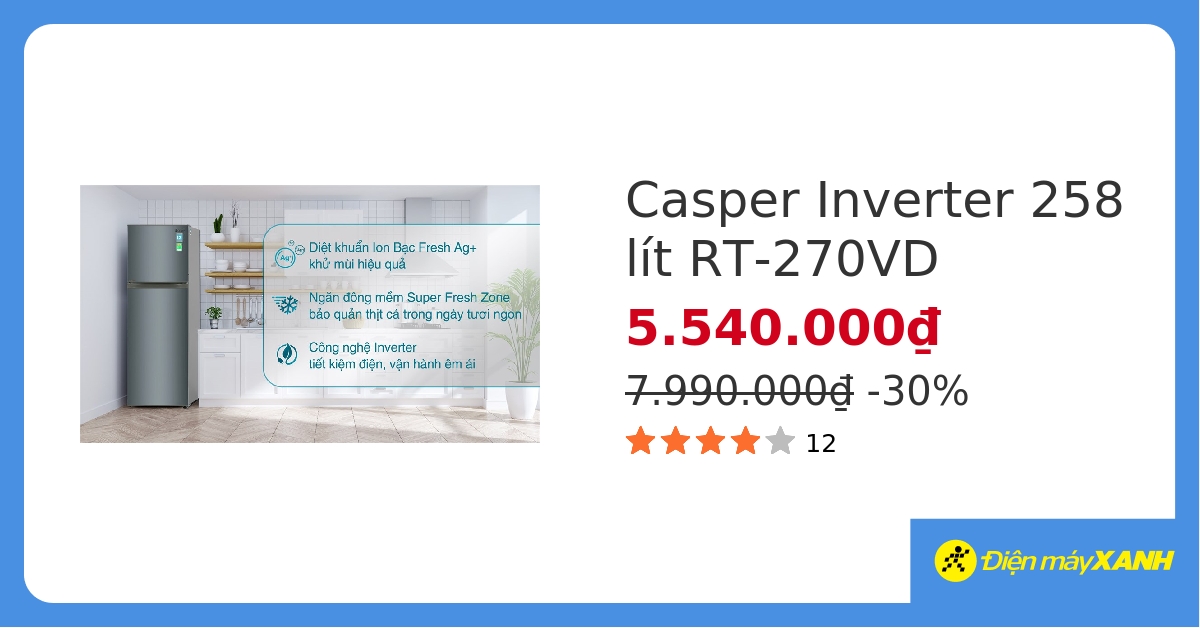 Tủ lạnh Casper Inverter 258 lít RT-270VD hover